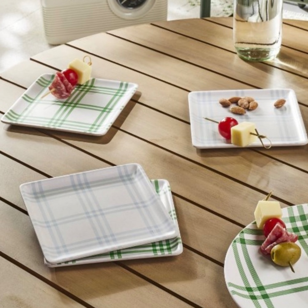 Hearth & Hand Magnolia Tri-Stripe Plaid Square Melamine Appetizer Plates 4ct - Picture 2 of 8